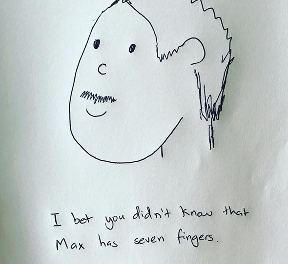 sketch - mustache max has seven fingers