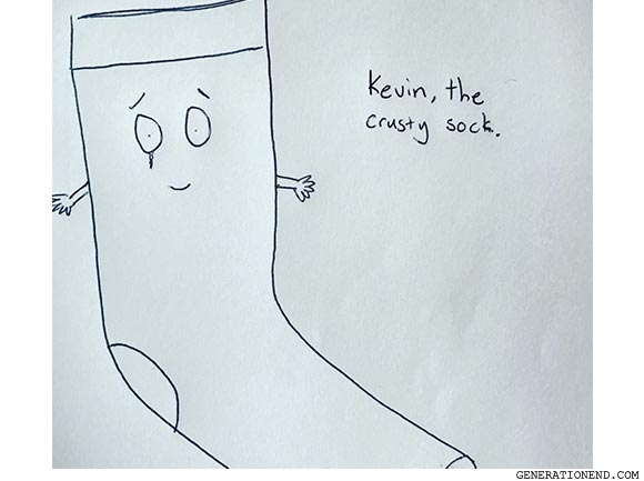 drawing of kevin the crusty sock