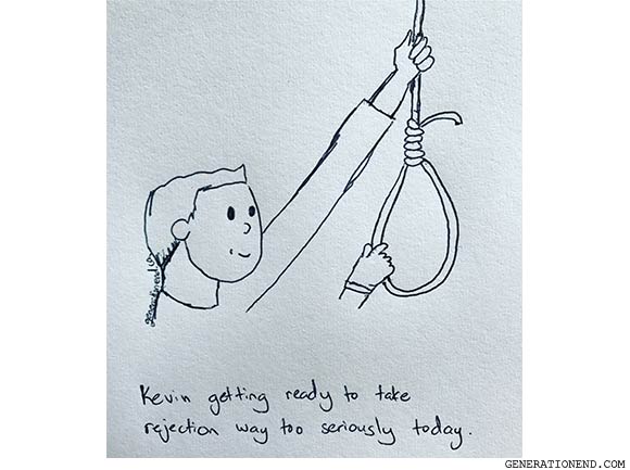 kevin getting ready to take rejection seriously - suicide noose drawing