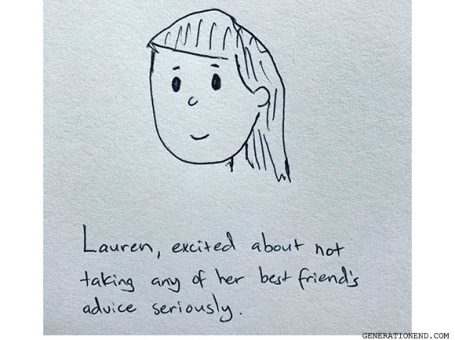 lauren pretending to take her friends advice seriously