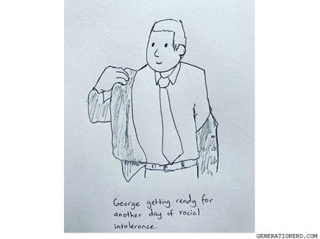 drawing of man putting on suit