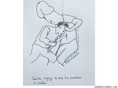 carlos trying to kill his erection cartoon drawing